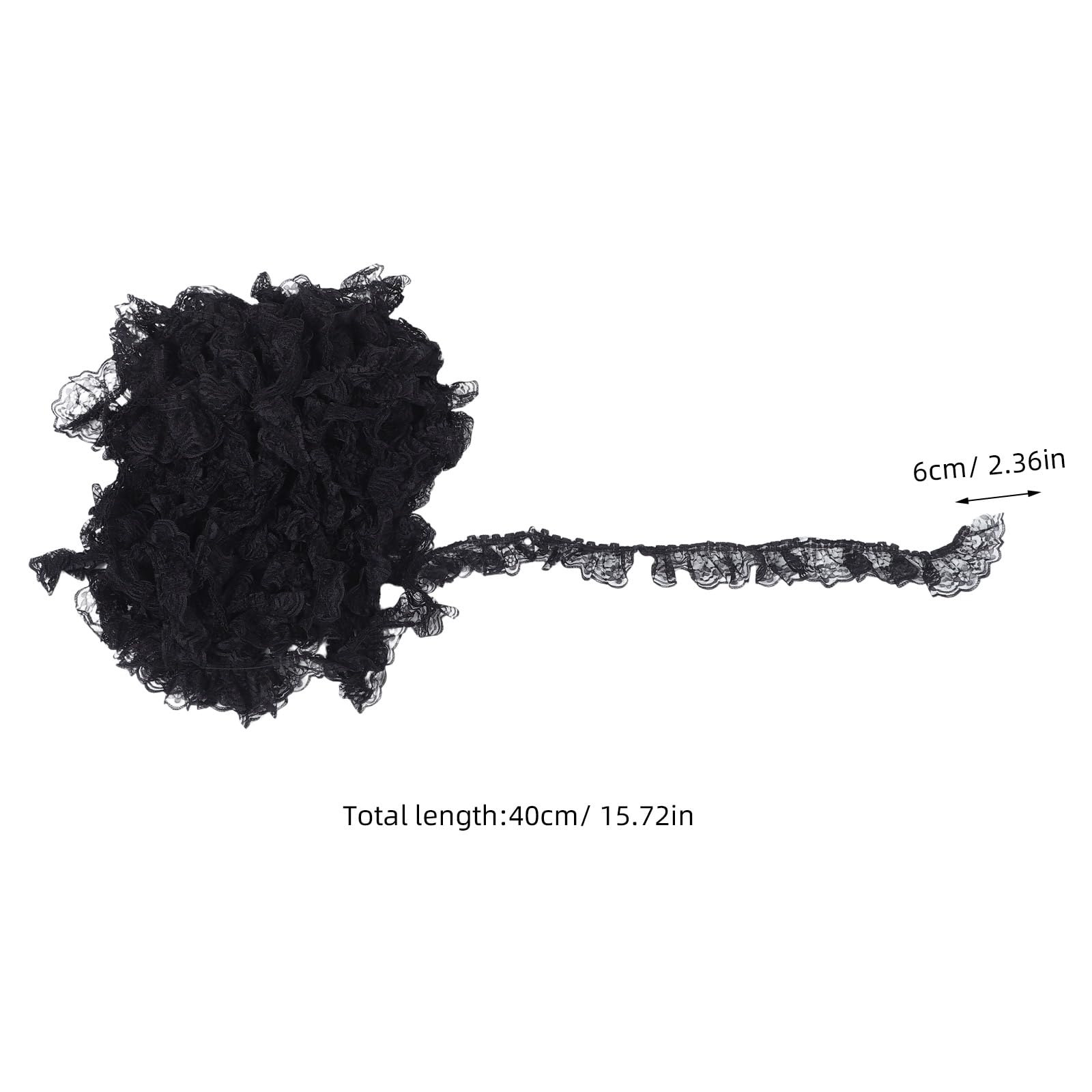 Healvian Ribete de Encaje Plisado Negro de Poliéster de 6 Cm para Coser Volantes, Adecuado para Tela de Encaje de Boda y Uso Diario Costura sin Costuras