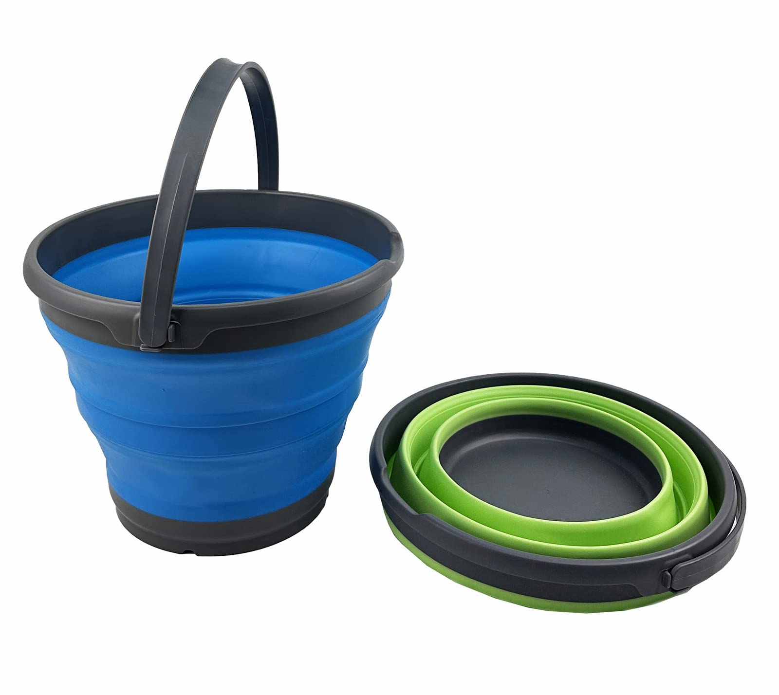 SAMMART Collapsible Plastic Bucket 8.5L (2.2 Gallon) - Foldable Tub For Fishing, Camping, Cleaning (White/Green)