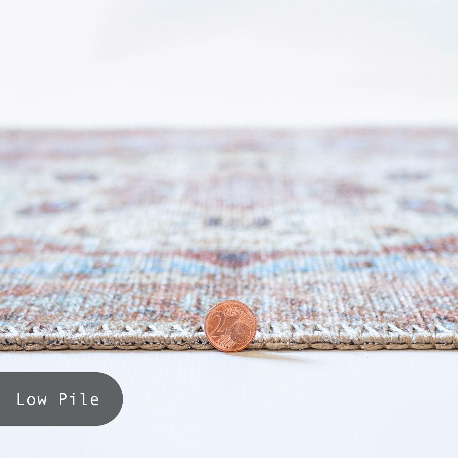 GLN Rugs Vintage Collection - Machine Washable Area Rug, Vintage Washable, Non Slip, Low Pile Rug, Living Room, Bedroom, Bathroom Rug - Easy Clean (2'x3' Sky/Terra)