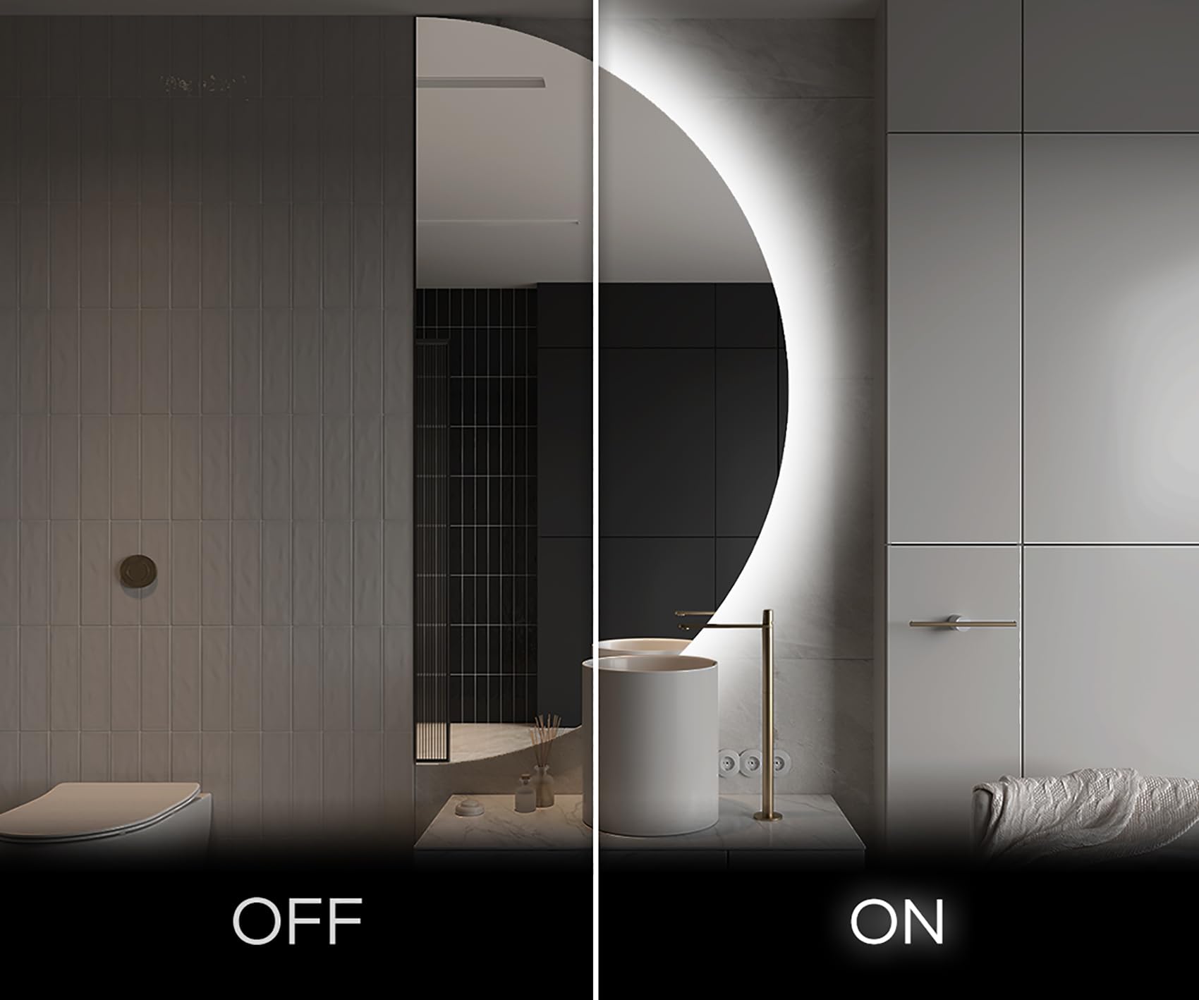 Artforma Badspiegel 50x100 cm Rund OKRHA221 x53, LED, Ohne Rahmen