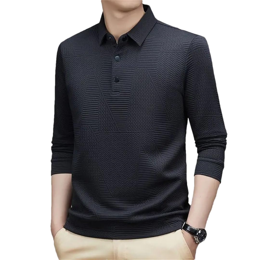 Polo de negocios para hombre, con solapa, corte ondulado, con botones, ropa de calle, oficina, social, de manga larga