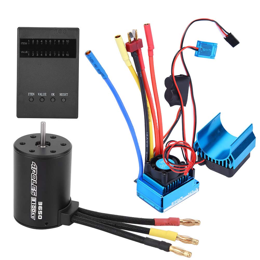 Set ESC Motore RC 3650 Senza Spazzole 3100KV con Scheda Programma ESC 45A e Dissipatore di Calore per 1 10 Auto RC, modalità Freno e Avvio Regolabile, per Principianti e Utenti Hobby (60A)