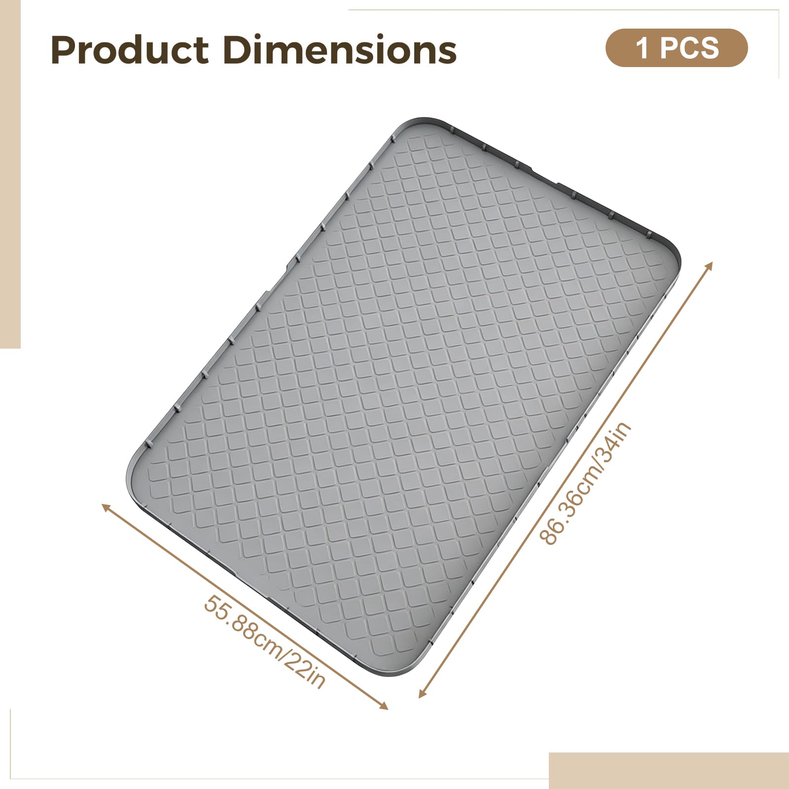 Silikon-Füttermatte, 86,4 x 55,9 cm, extra große Katzenstreu-Matte für Futter- und Wassernäpfe, wasserdicht, grau, leicht zu reinigen, geruchsfrei