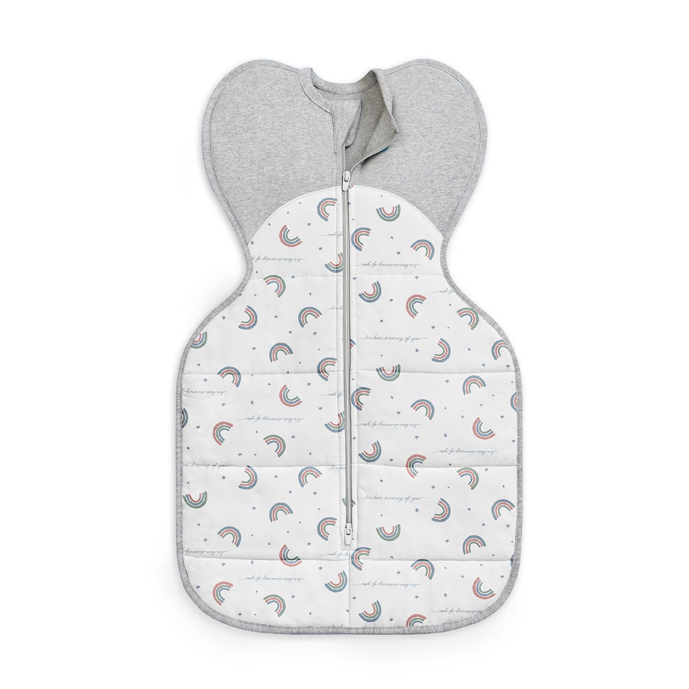 Love to Dream Warm Swaddle UP 2.5 TOG Baby Sleep Sack for Autumn & Winter | Arms Up Position for Self-Soothing, Calms Startle Reflex | Small 8–13 lbs, White Rainbow Dream