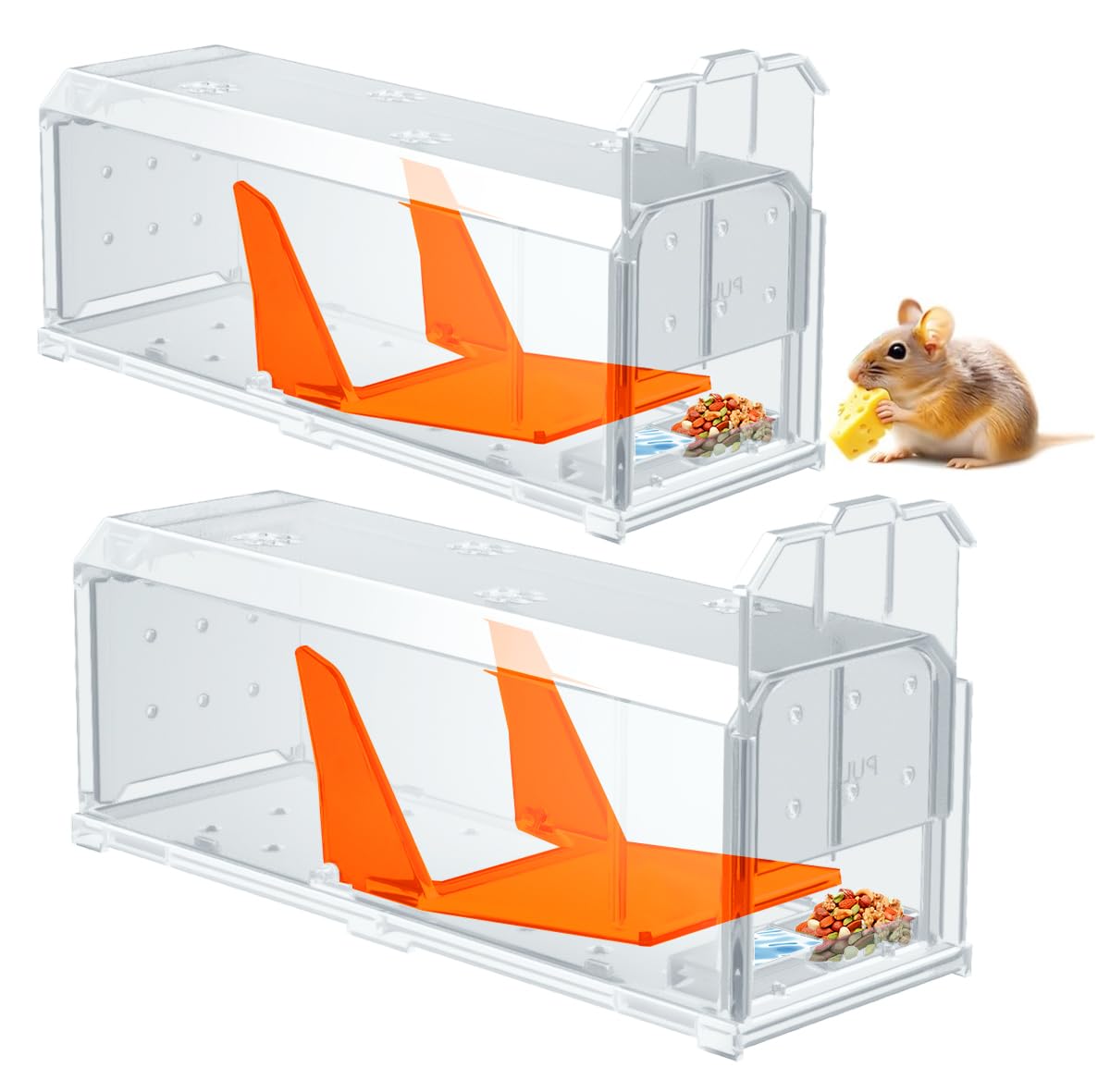 Lebendfalle Maus Mausefallen 2er Set, Große Mausefalle Lebend Ohne Töten, Hochsensitive Mehrweg Mouse Trap, Keiner Kontakt mit Mäusen, Schnellspannung Ausgang, Transparent