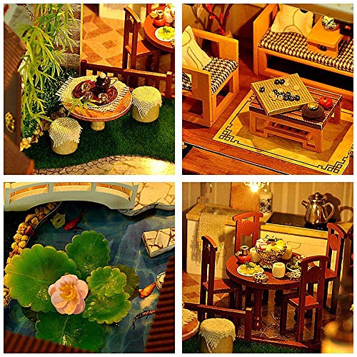 DIY Chinesische Villa Puppenhaus Miniatur-Kit Mit Musik Und Staubdicht Lotusteich Mondlicht Puppenhaus Led-Leuchten… – Bild 7
