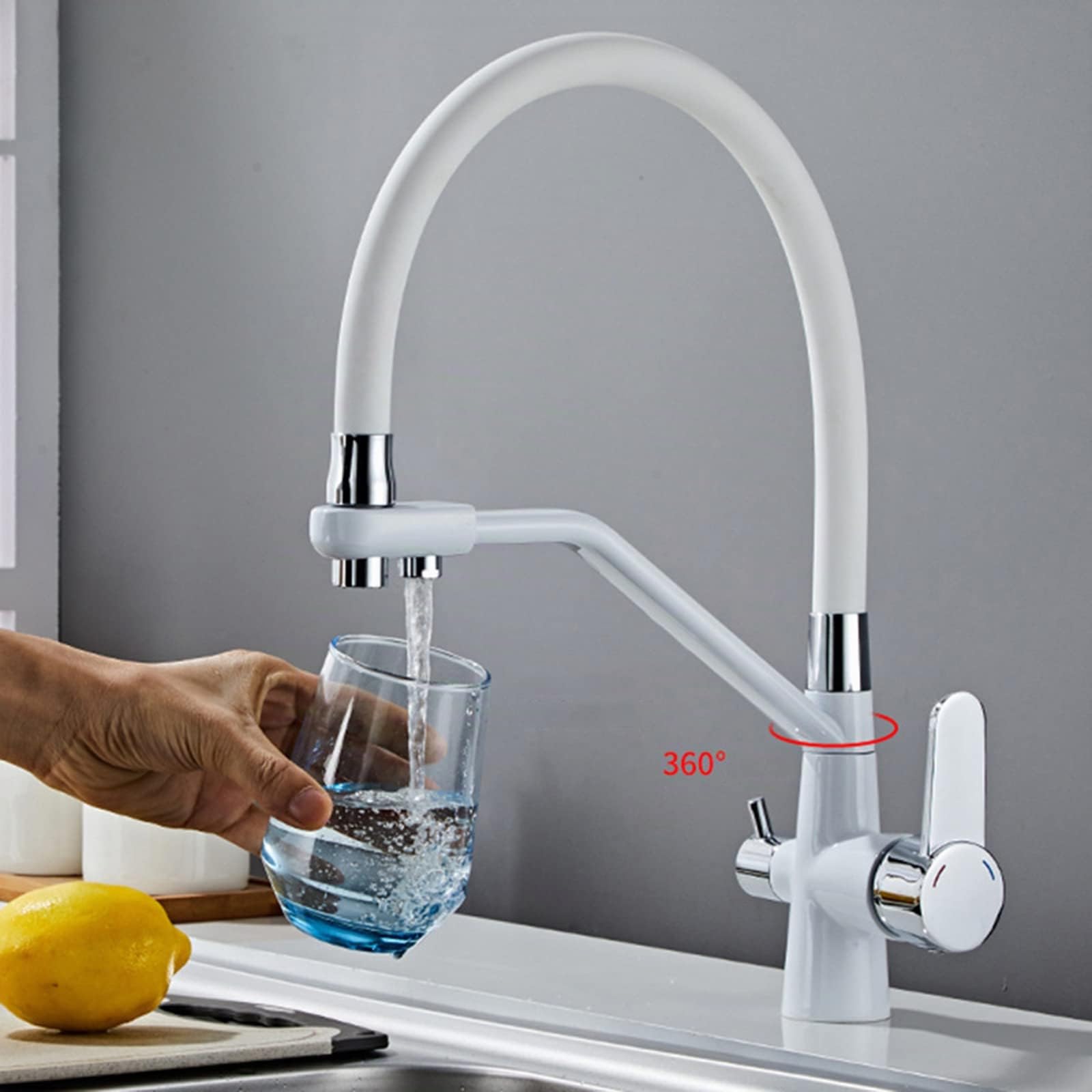 Grifo 3 Vias Osmosis Grifos Cocina Fregadero Extraible Grifo para Osmosis con Caño Flexible 3 en 1 Griferia de Cocina Grifo para Fregadero Blanco