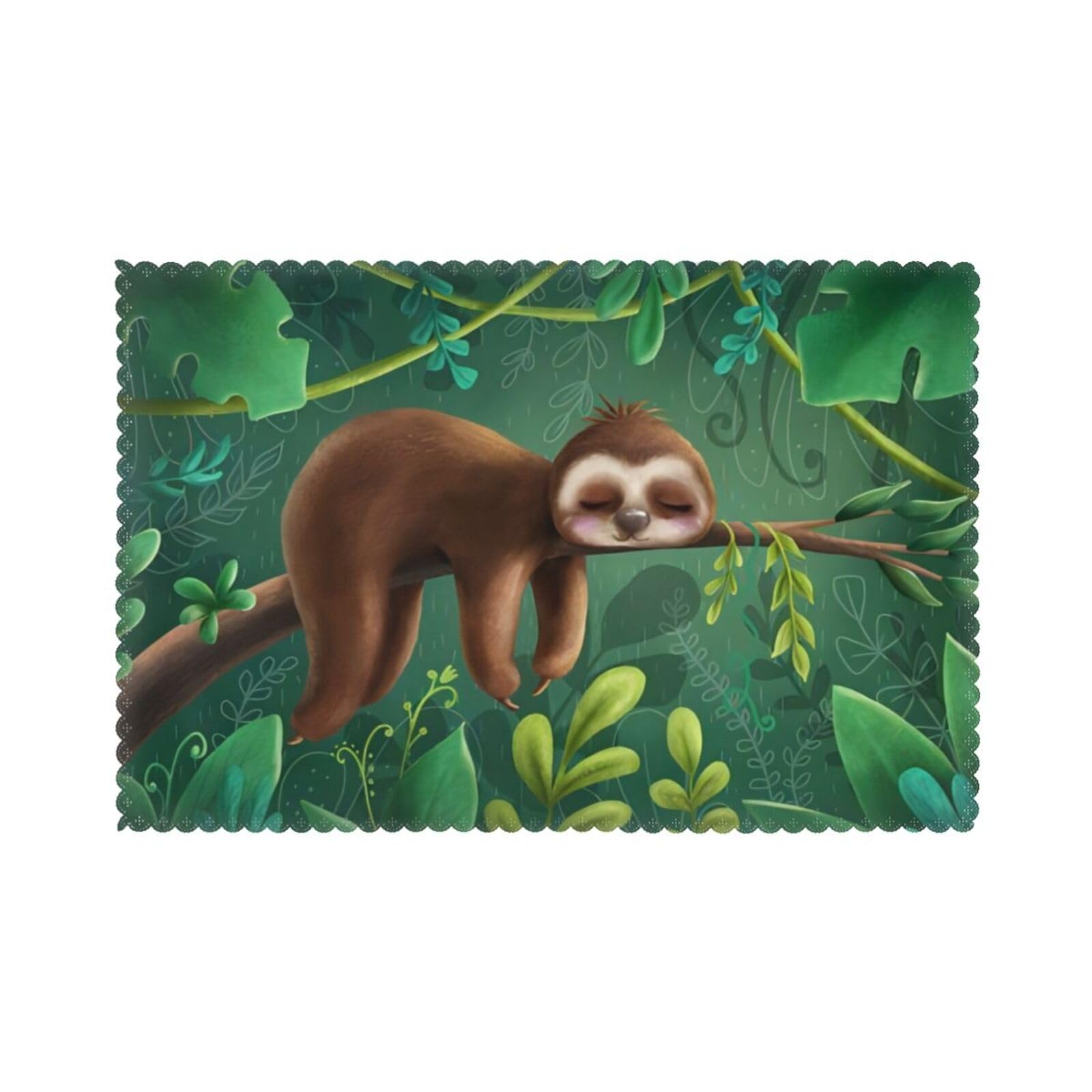 Cute Funny Sloth Relaxing on The Jungle Tree Printed table mat set (6 pieces) - Aesthetic upgrade for family gatherings and hotel banquets