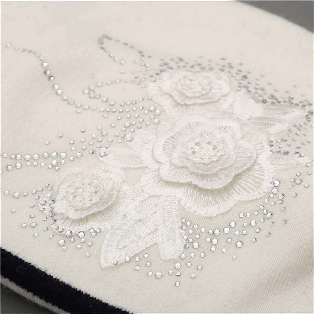 Sombrero de Punto de Lana de Piel de Conejo de Invierno para Mujer, Gorros de visón cálidos para Mujer White