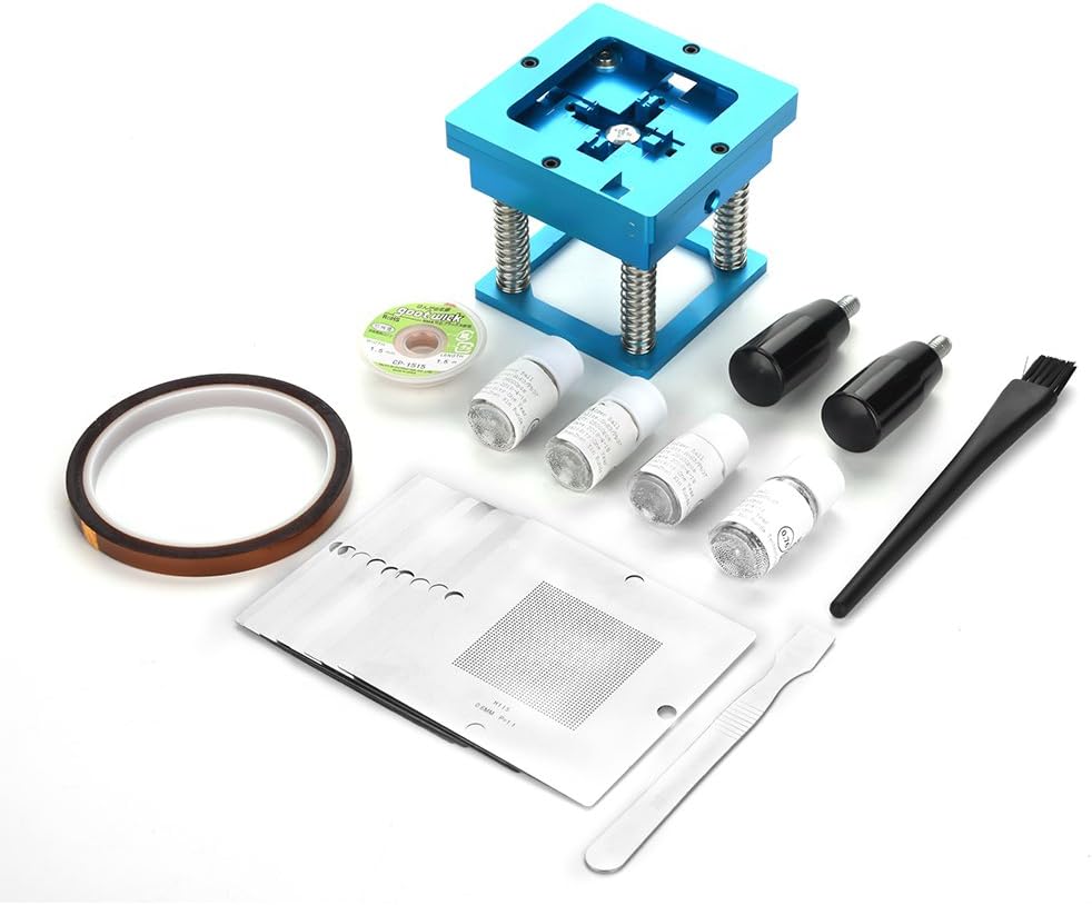 Qiterr BGA Solder Rework Kit, BGA Stencil Holder Reballing Station, Soldering Station with Stencils & Balls