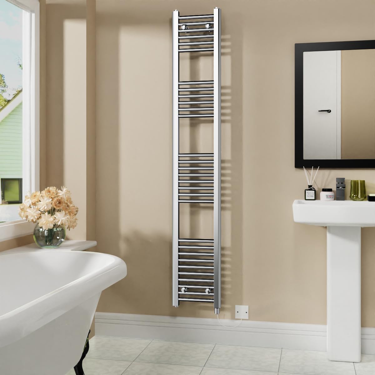 Warmehaus 800W Electric Heated Towel Rail Radiator Chrome - 1800x300mm