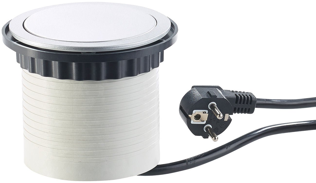 revolt Tischsteckdose: Versenkbare Einbau-Tisch-Steckdose, 3-Fach, 2X USB, Ø 100 mm, weiß (Tischsteckdose mit USB, Einbau, Hub)