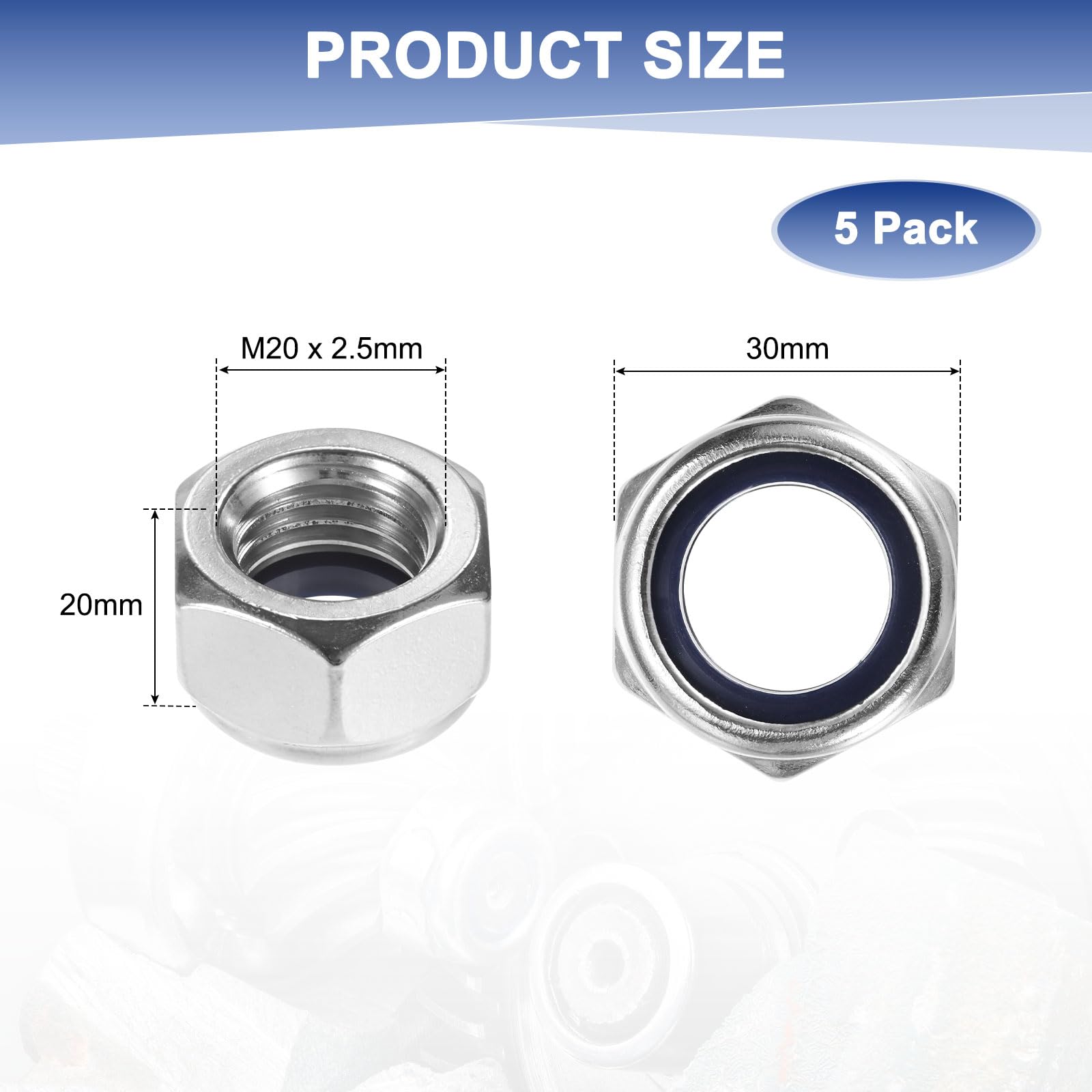 M METERXITY 5-Pack Nylon Insert Hex Lock Nuts - Image 3