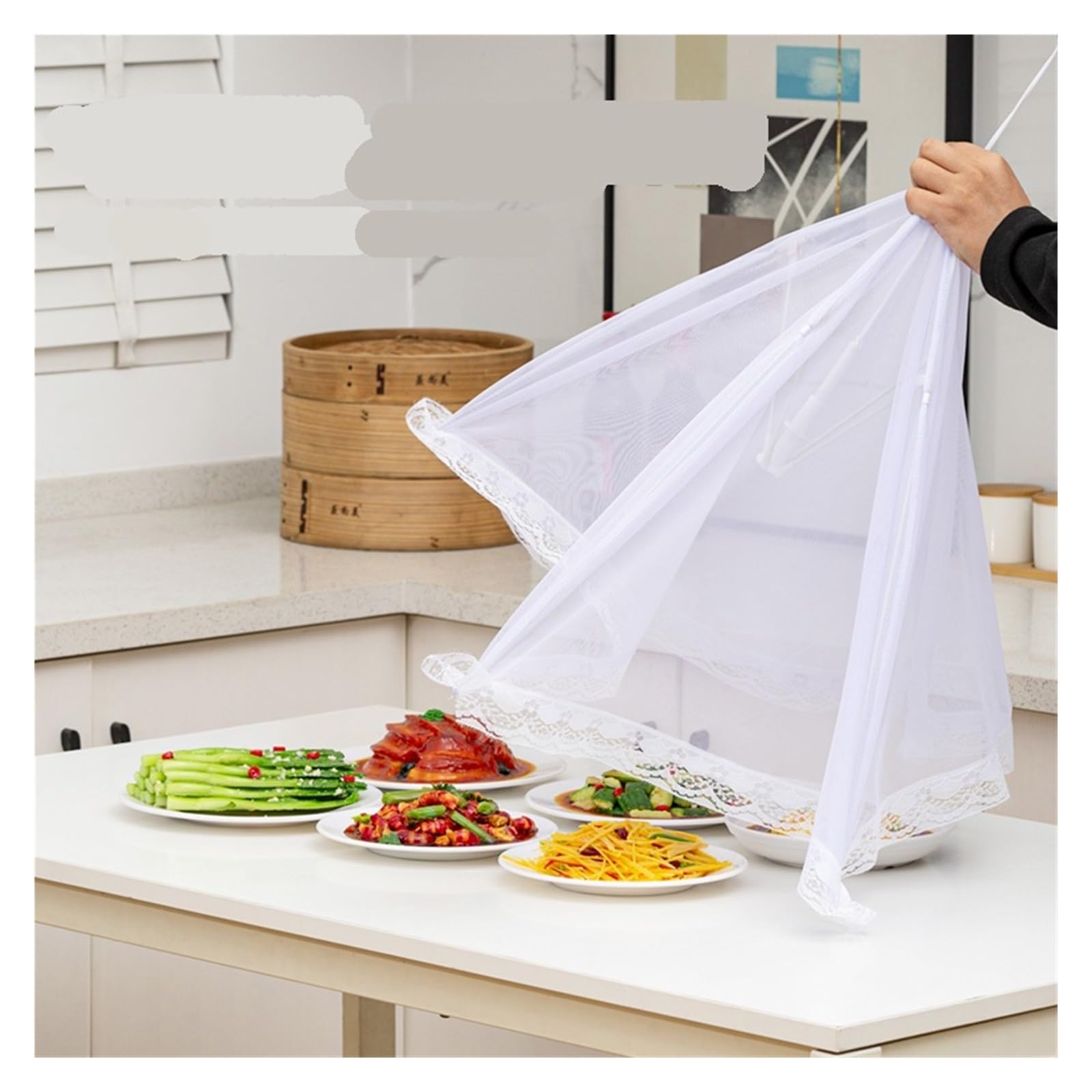 Netzabdeckung für Lebensmittel, Mesh-Abdeckung for Lebensmittel, faltbar, for Esstisch, Moskitozelt, Regenschirm, Küche, Aufbewahrung, Weiß, 1/2 Stück(2pcs)