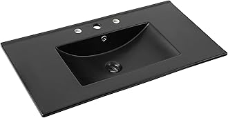 JONATHAN Y SNK1003B Ancillary 3-Hole 36 in. W x 18.25 in. D Classic Contemporary Rectangular Ceramic Single Sink Basin Vanity Top, Black