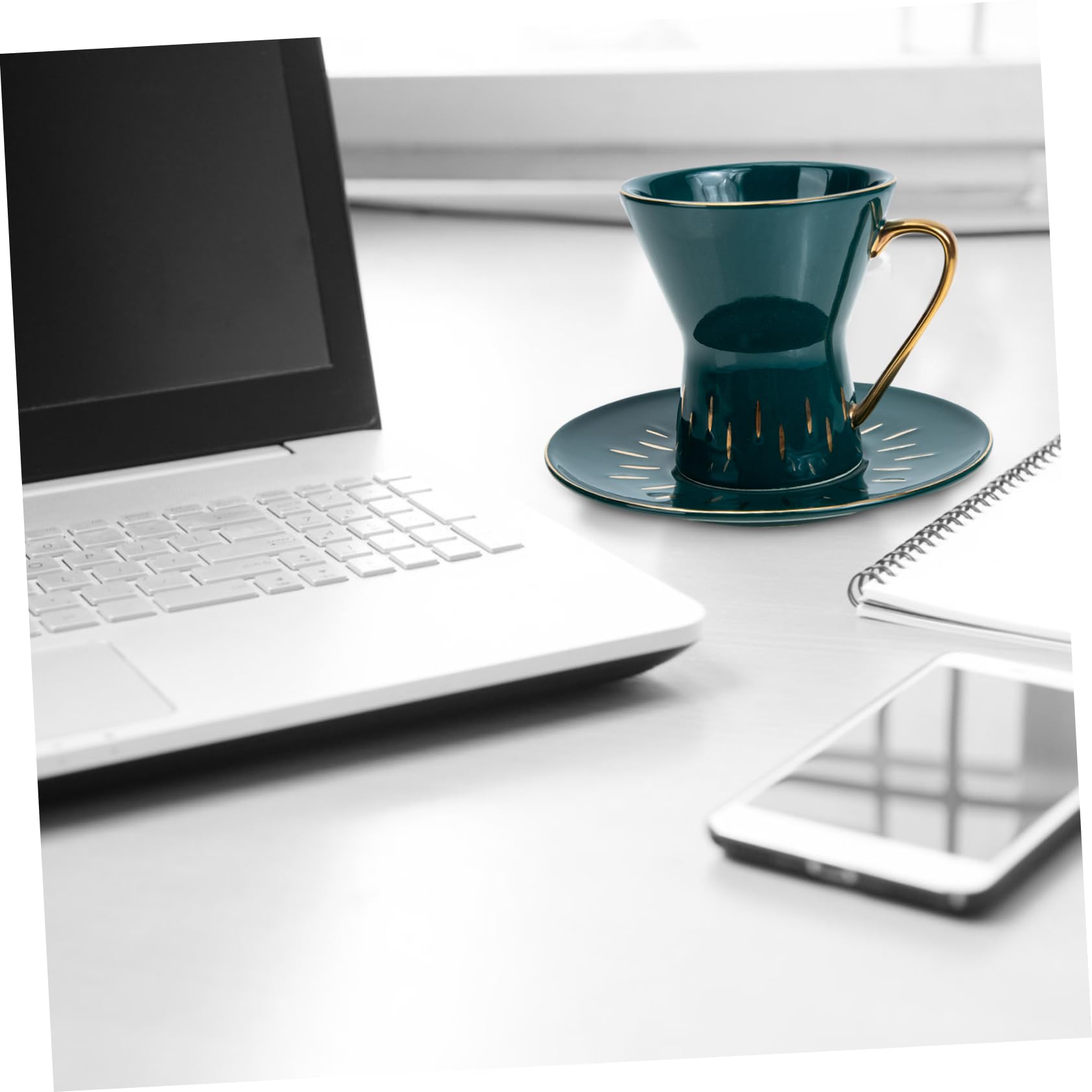 3 Sets Pour over Kaffeetasse Espresso-Tasse Keramik-Kaffeetasse und Untertasse, Kaffeetasse mit weißer Untertasse mit Goldrand, Espressotassen und Untertassen, Bürokeramik, gut aussehende
