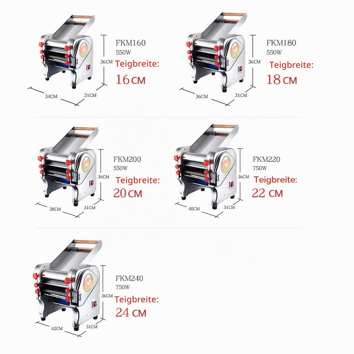 Hanchen elektrische Nudelmaschine automatischer Nudelschneider Edelstahl Pastamaschine Nudel Zubehör 550W | einstellbare Dicke und Breite | Spaghetti Fettuccine Pappardelle