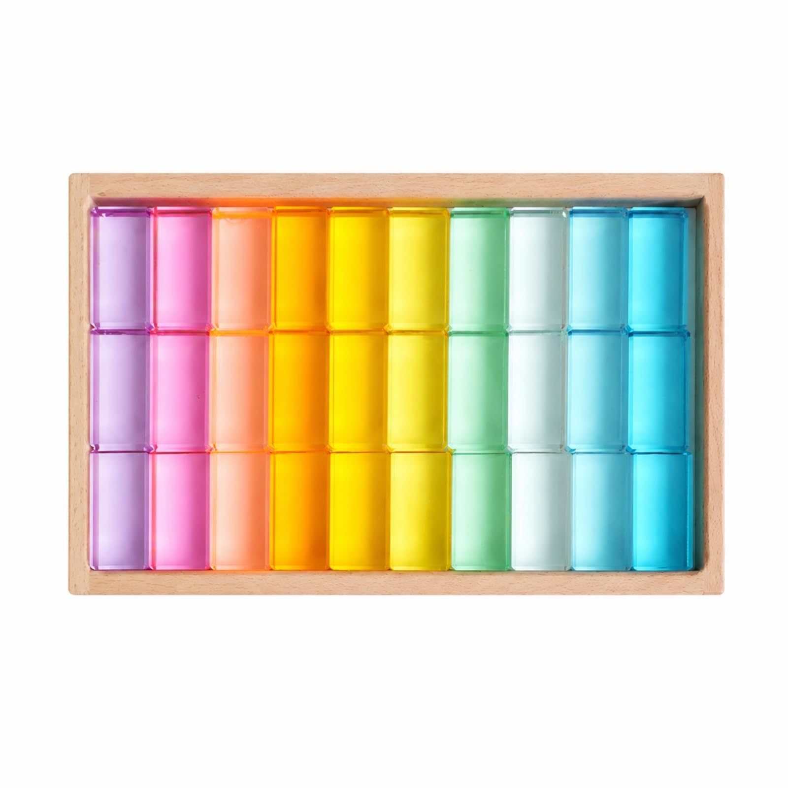 30 Pezzi Blocco da Costruzione con Vassoio in Legno Liscio Blocchi in Legno e Acrilico Sicuro Blocchi Trasdi con Vassoio per Bambini, Stile A