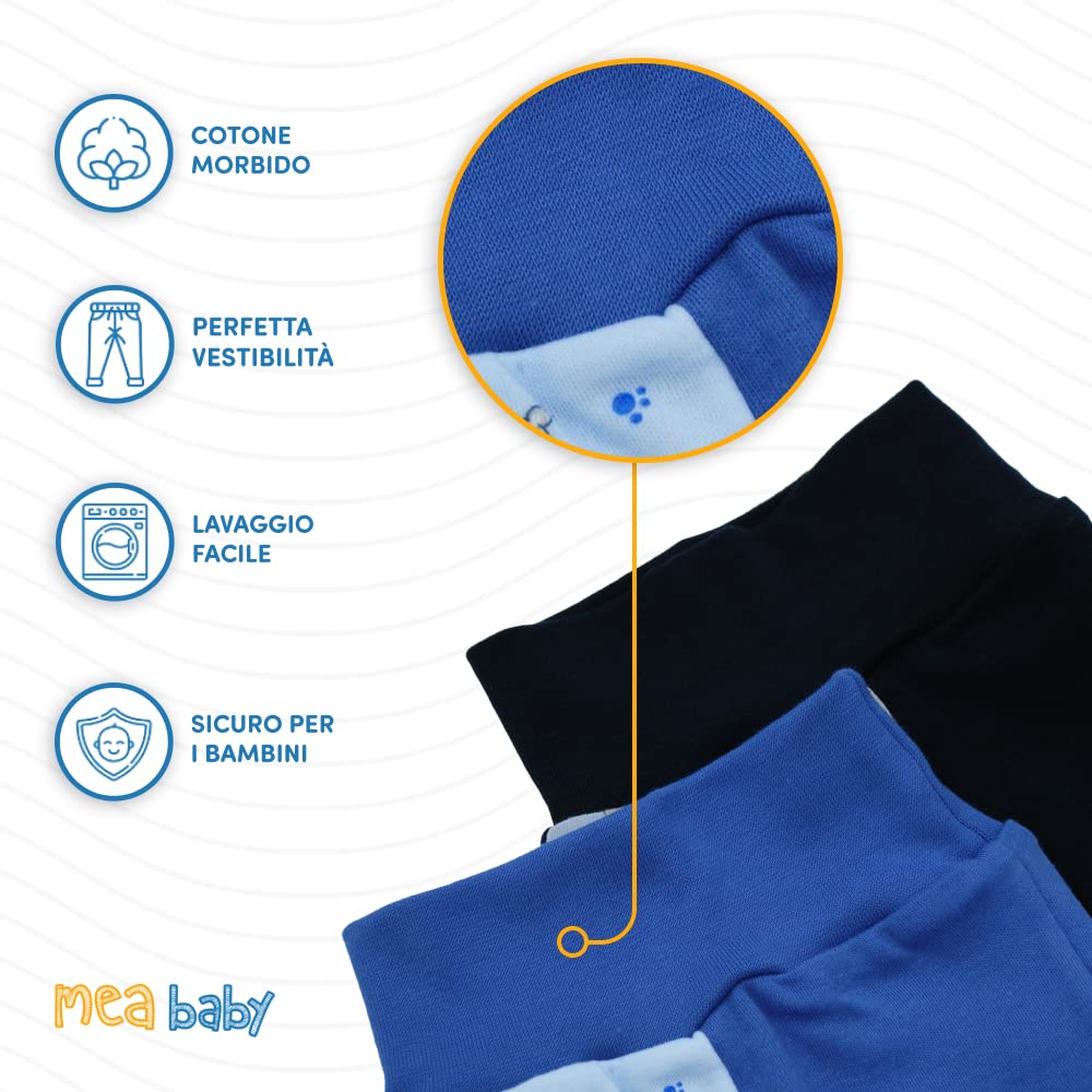 MEA BABY Pantaloni Stampati per Neonati con Piede | 100% Cotone | Unisex | Pantaloni per Bambine e Bambini | Tutine per Neonati | Multipack di 5 Pezzi di Pantaloni con Piede