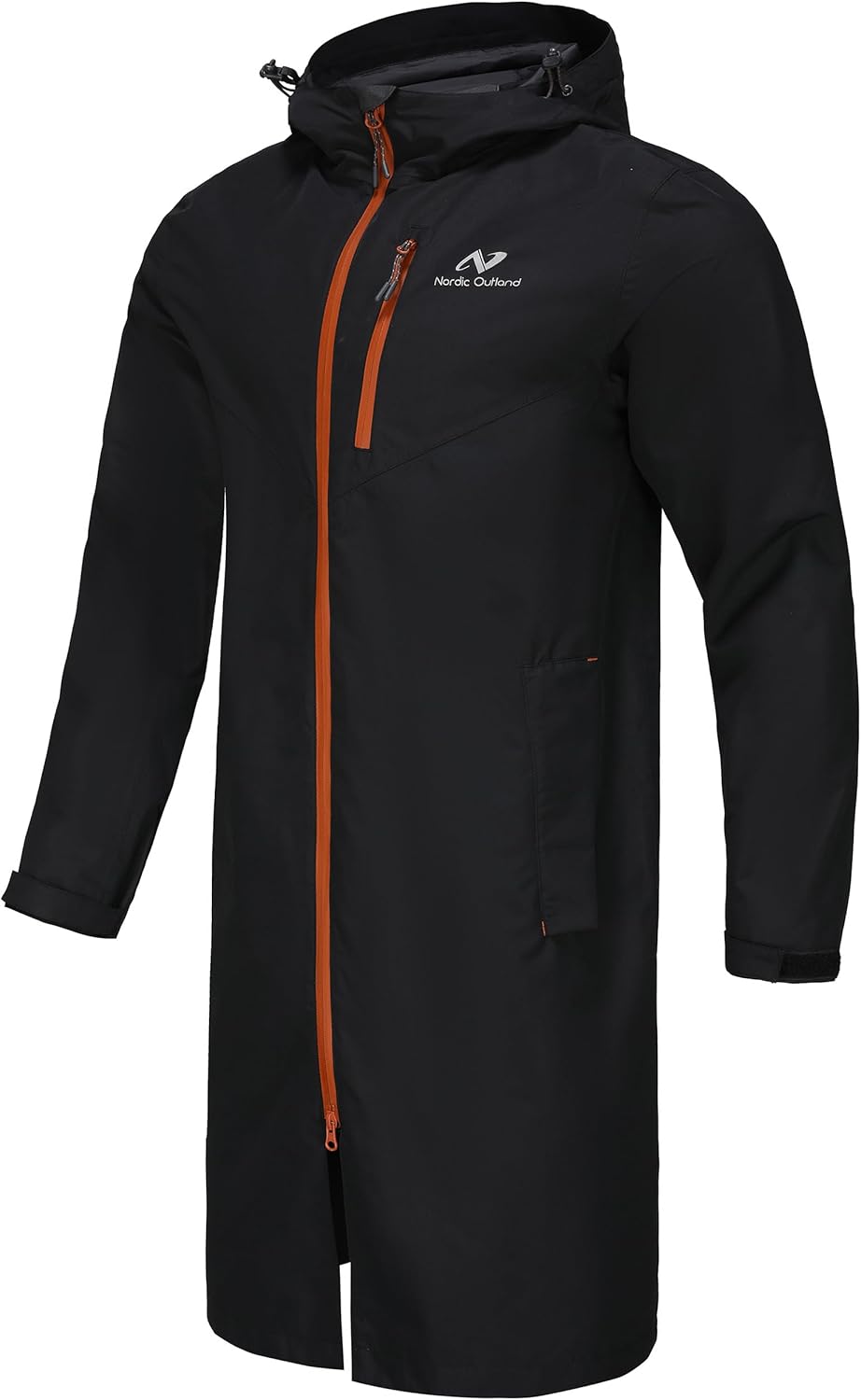 NORDIC OUTLAND Rain Jacket Men,Waterproof Breathable Long Raincoat with Hood Mesh Lining,Windbreaker for outdoor activities