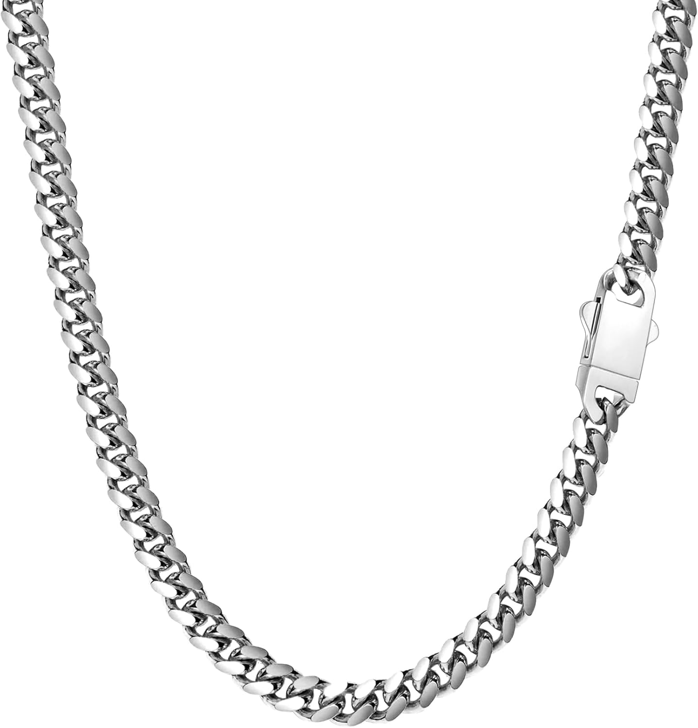Miami Cuban Link Chain Necklace for Men Women Gold Plated Silver Black Stainless Steel Curb Chain Necklace 5mm/7mm/8mm/9mm/12mm/14mm Width 18 to 30 inch Secure Clasp Hip Hop Jewelry Gifts for Men
