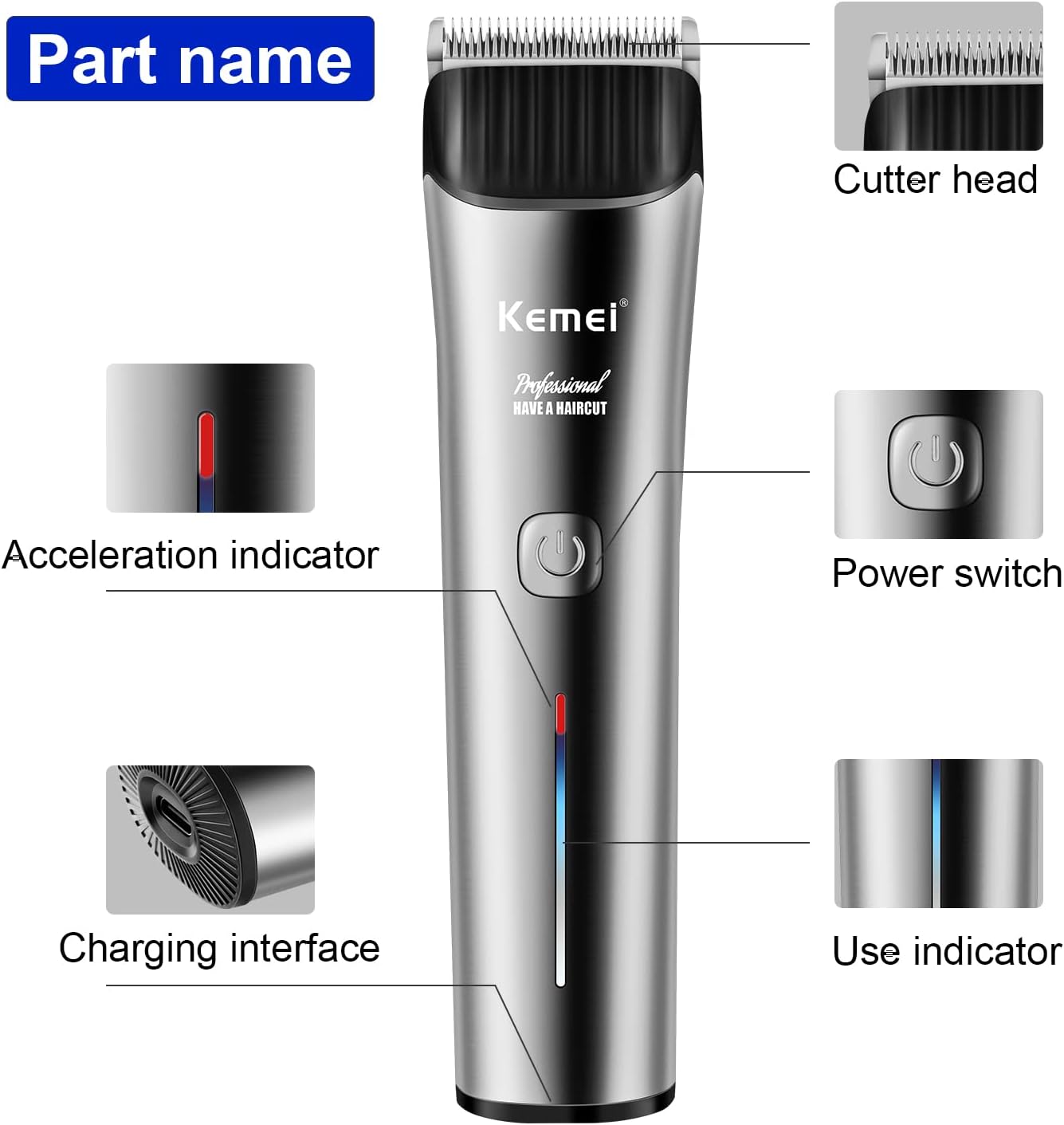 Diagram of KEMEI KM-2481 Hair Clipper parts