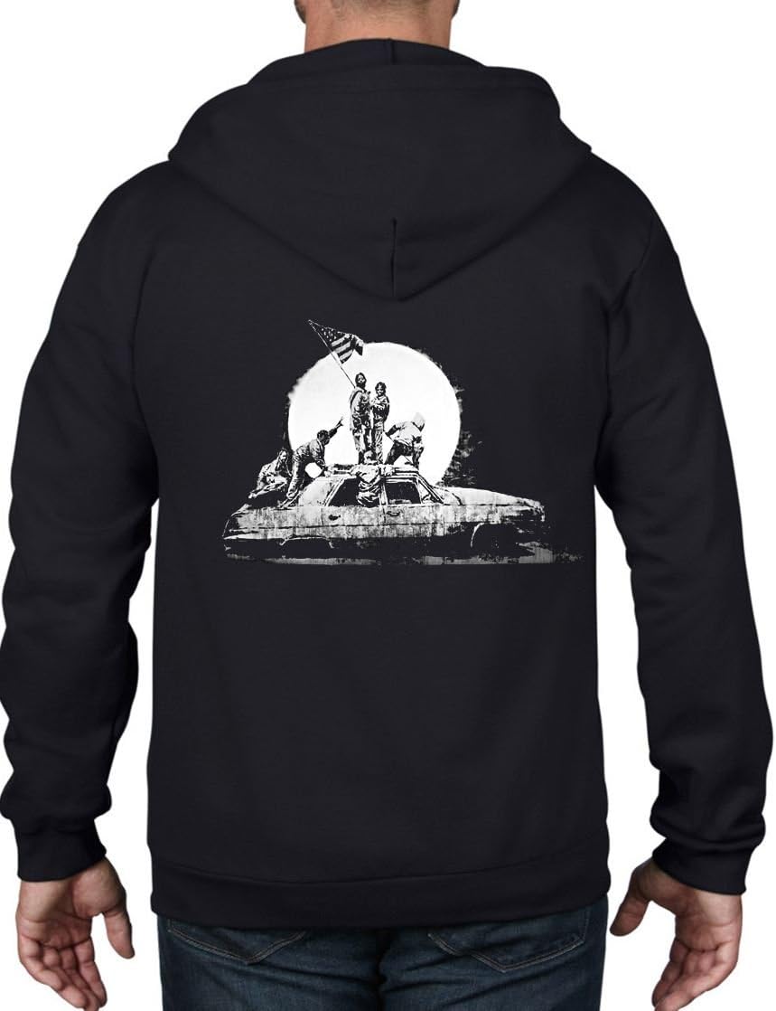 Tribal T-Shirts Banksy Los Angeles Flag Full Zip Hoodie (Large, Black)