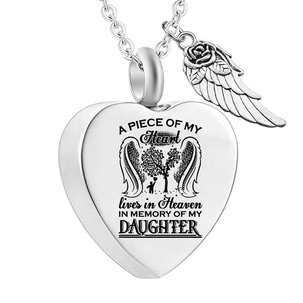 MEMORIALU Angel Wing Heart Urn Necklaces for Ashes A PIECE OF MY Dad Mom Daughter Son Papa Cremation Jewelry Keepsake Memorial Pendant for Women Men