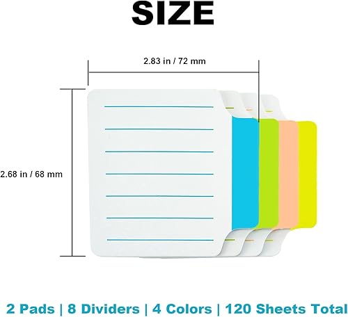 Miniatura 2 de AAAA 4A 2 blocs divisores de notas adhesivas pestañas de 2 23 x 2 78 pulgadas, blanco, notas adhesivas forradas con líneas para cuadernos, libros,