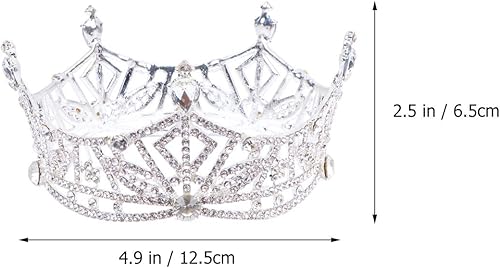 Miniatura 2 de Corona de boda redonda retro grande con decoración de diamantes de imitación para novia, mujer, dama (como se muestra)