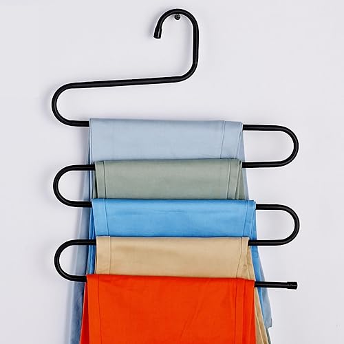 Miniatura 3 de Space Saving Pants Multifunctional Pants Rack Hanger 5 Tier Antiskid S Shape 20KG Load Bearing Pants Hangers Space Saving for Wardrobe(Brown)