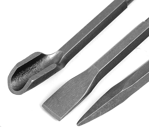 Miniatura 3 de IIVVERR Taladro redondo de 10.2" plano, punta de 11" en forma de U Juego de cinceles de hormigón 3 en 1 (mango redondo 10.2' 'plano, punto 11'