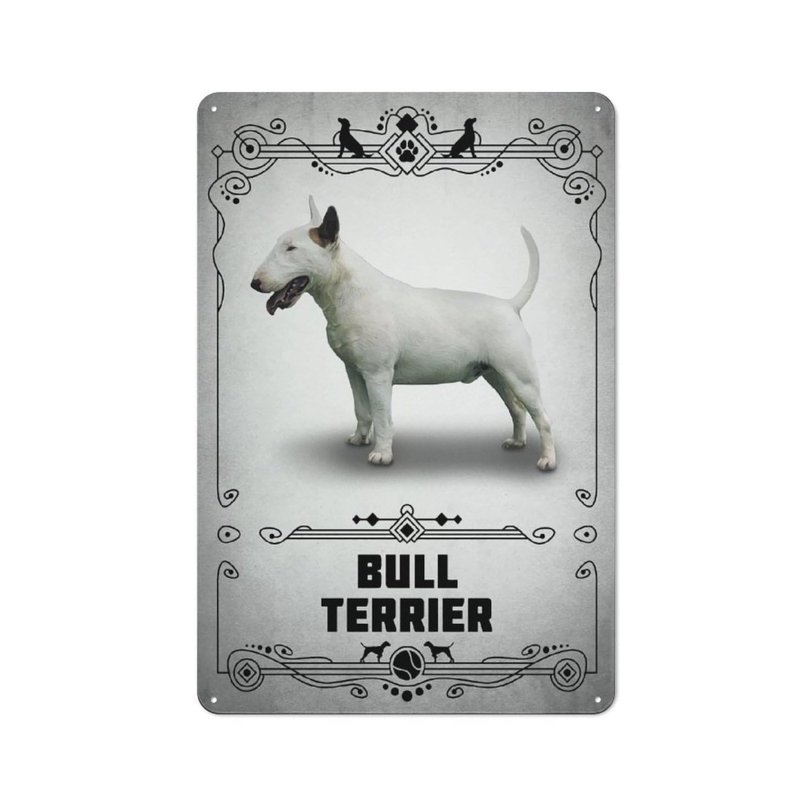 Junmoney Style-6 Tin Wall Plaque 30X20cm With Bull Terrier For Garage Wall, For People Furnishing A Garage, For Retro Home Interiors