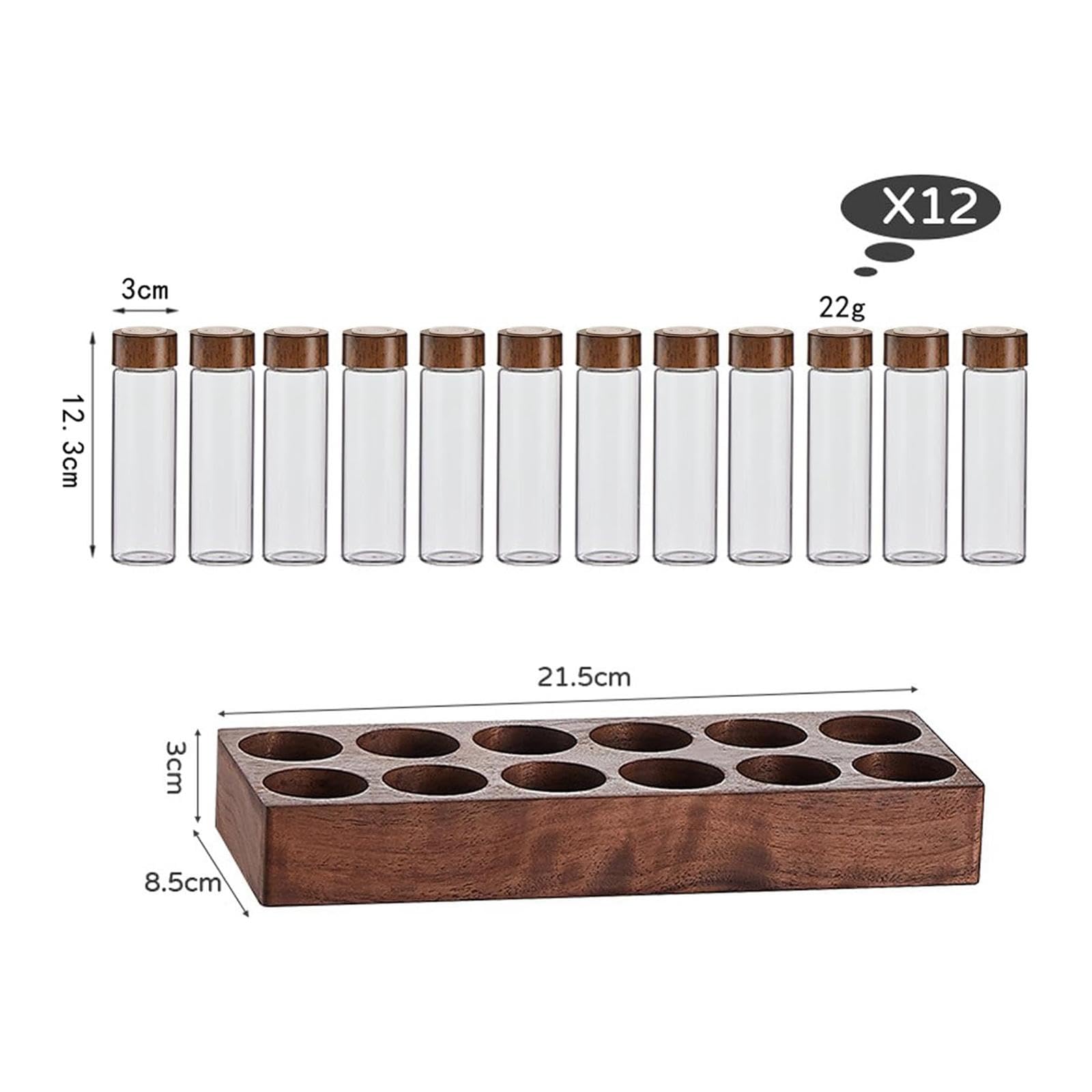 Kaffeebehälter mit Ablage, Einzelportions Aufbewahrungsröhrchen für Kaffeebohnen, Nachfüllbar mit Ständer, Kaffeebohnen Reagenzglas für Die Speisekamm, 12 Loch 22g