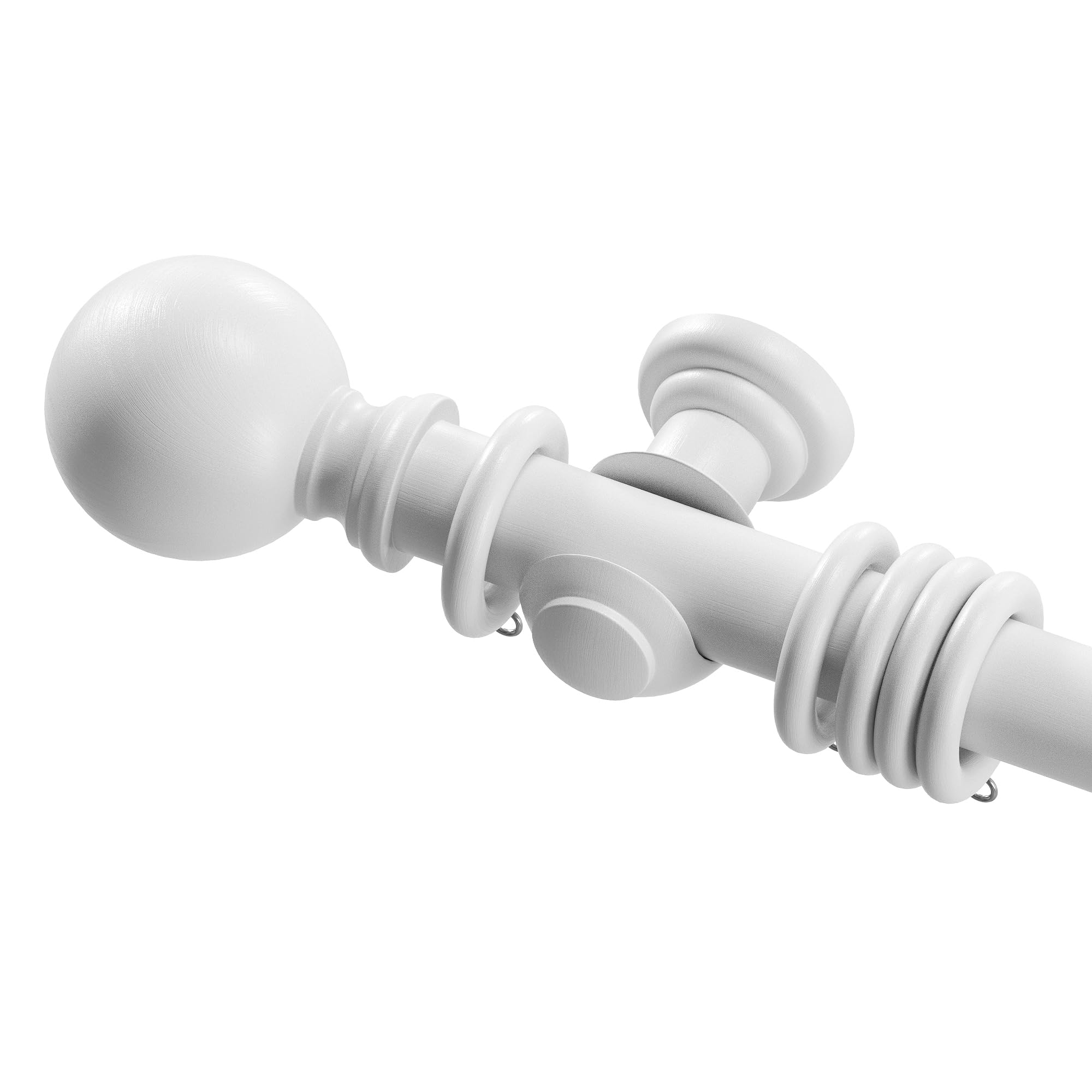 Amari Bargain Wooden Curtain Pole Set - White, 240cm (2x120cm) - 28mm Diameter Beechwood Curtain Rod with Finials, Rings & Brackets - Wooden Curtain Poles for Eyelet Curtains and Windows