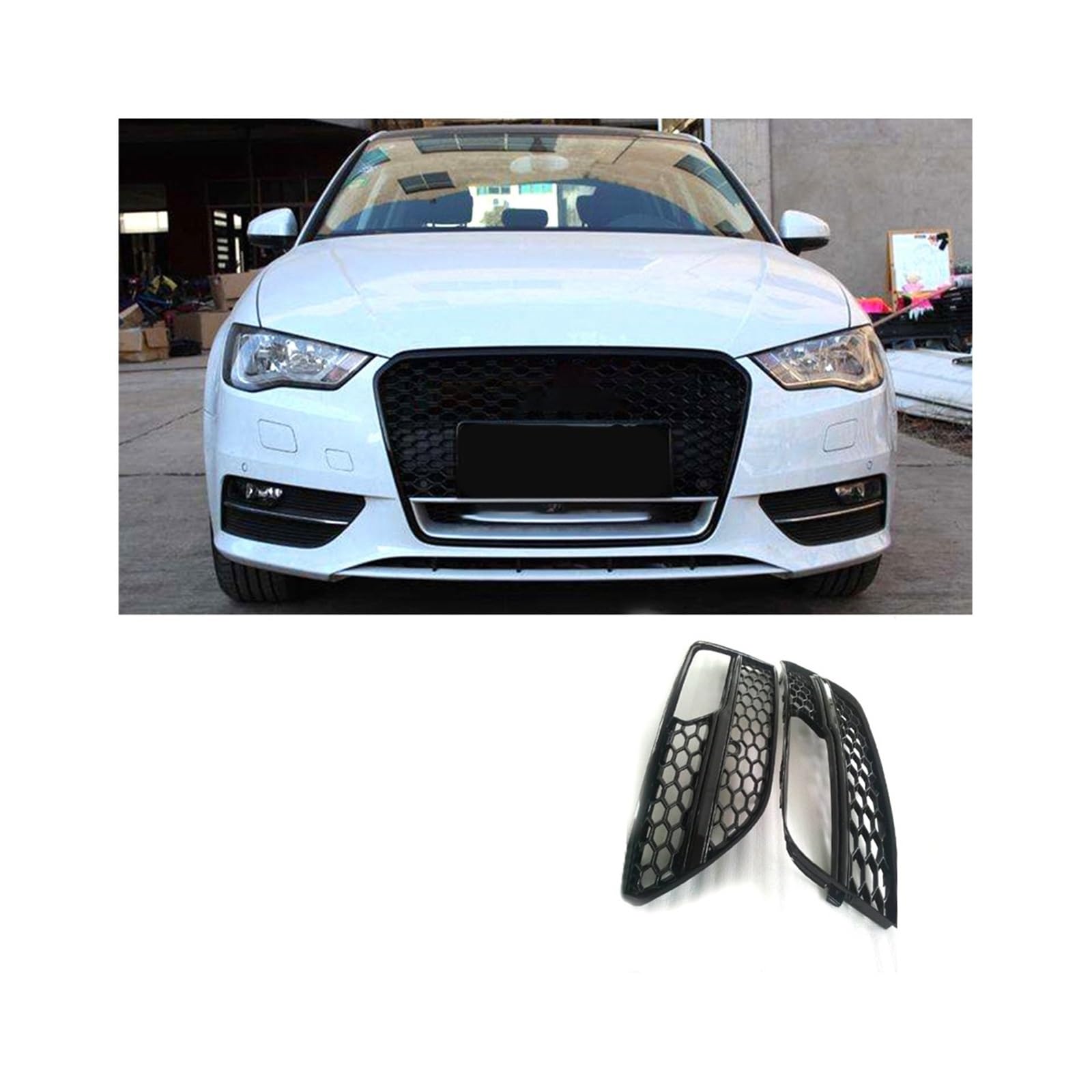 Maglia a nido d'ape Stile Paraurti Anteriore Copertura Della Lampada Della Nebbia Griglie Fendinebbia Griglia Compatibile for Audi A3 Hatchback 2013-2016 Nero e Argento