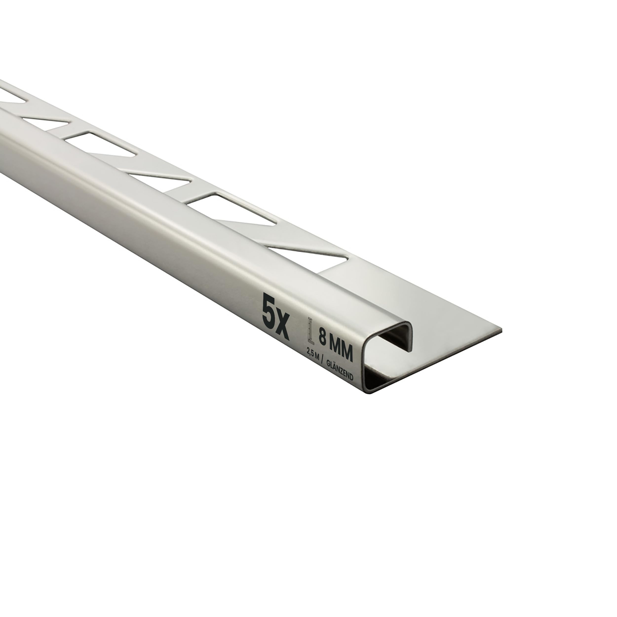 5x Quadrat Edelstahlschiene Fliesenschiene 2,5m 8mm glänzend Fliesenprofil