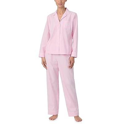 Lauren Ralph Lauren Cotton Woven Long Sleeve Notch Collar PJ Set Women