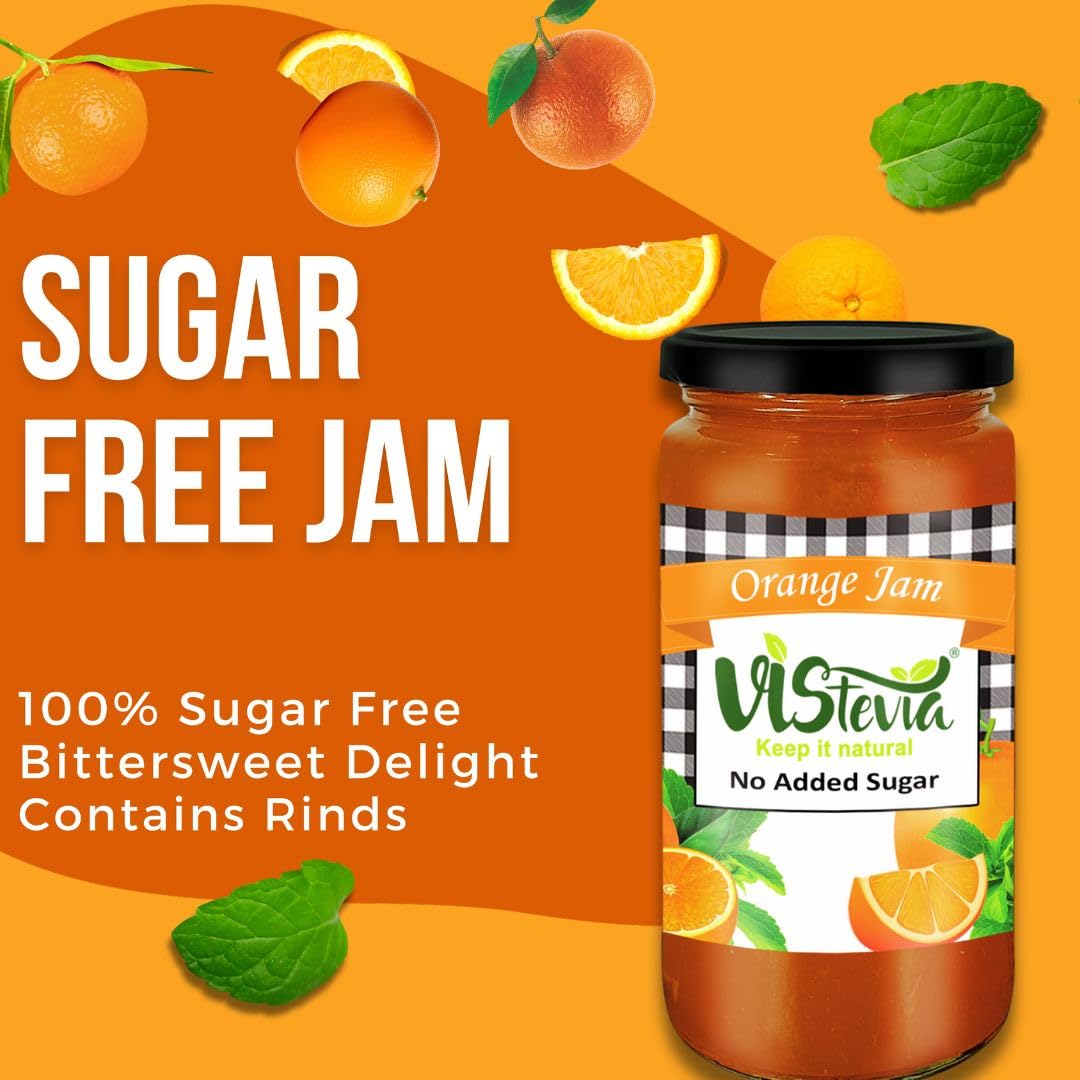 Vistevia Sugar Free Orange Marmalade, Diabetic and Keto Friendly - Sweetened Naturally with Stevia, More Than 60% Orange Juice Content - Tastes Delicious - Pack Of 1 (400GM) - Image 2 thumbnail