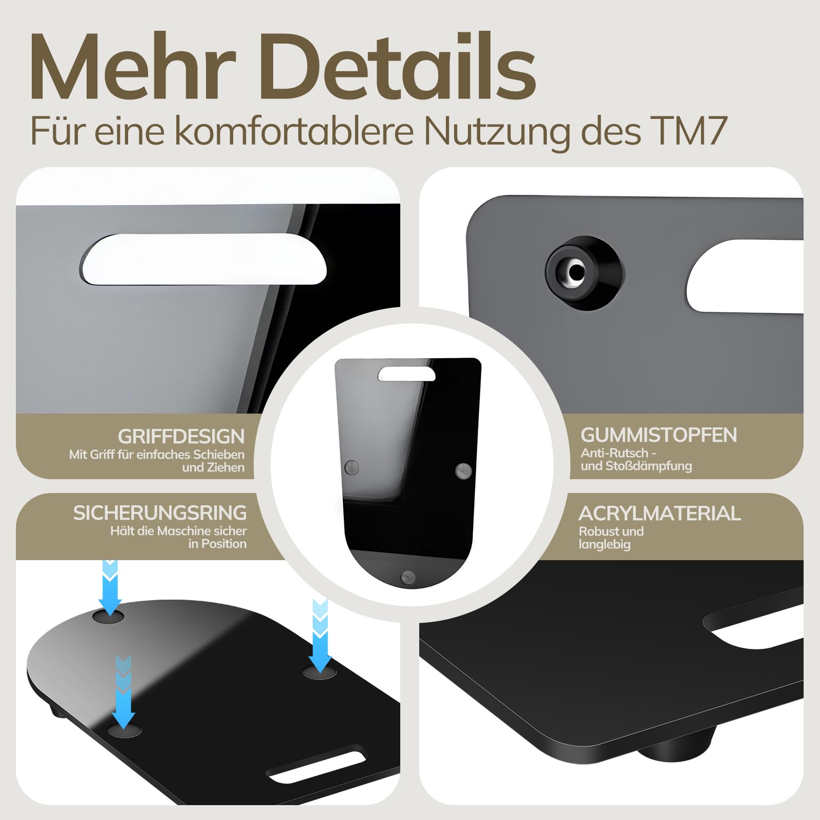 Gleitbrett TM7 für Thermomix, Brett für Thermomix mit 360° Rollen, Stopper & Gummifüßen, Müheloses Verschieben des TM7 Hochwertiger Rollbrett Zubehör für sicheren Stand der Küchenmaschine, Schwarz