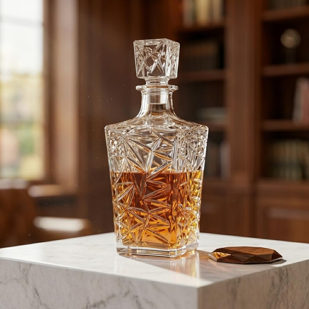 Premium Crystal Whiskey Decanter 1000ml with Airtight Stopper - Elegant Glass Liquor Bottle for Bourbon, Scotch, Vodka & Wine - Luxury Spirits Decanter for Home Bar, Gifting & Party Décor-image-20