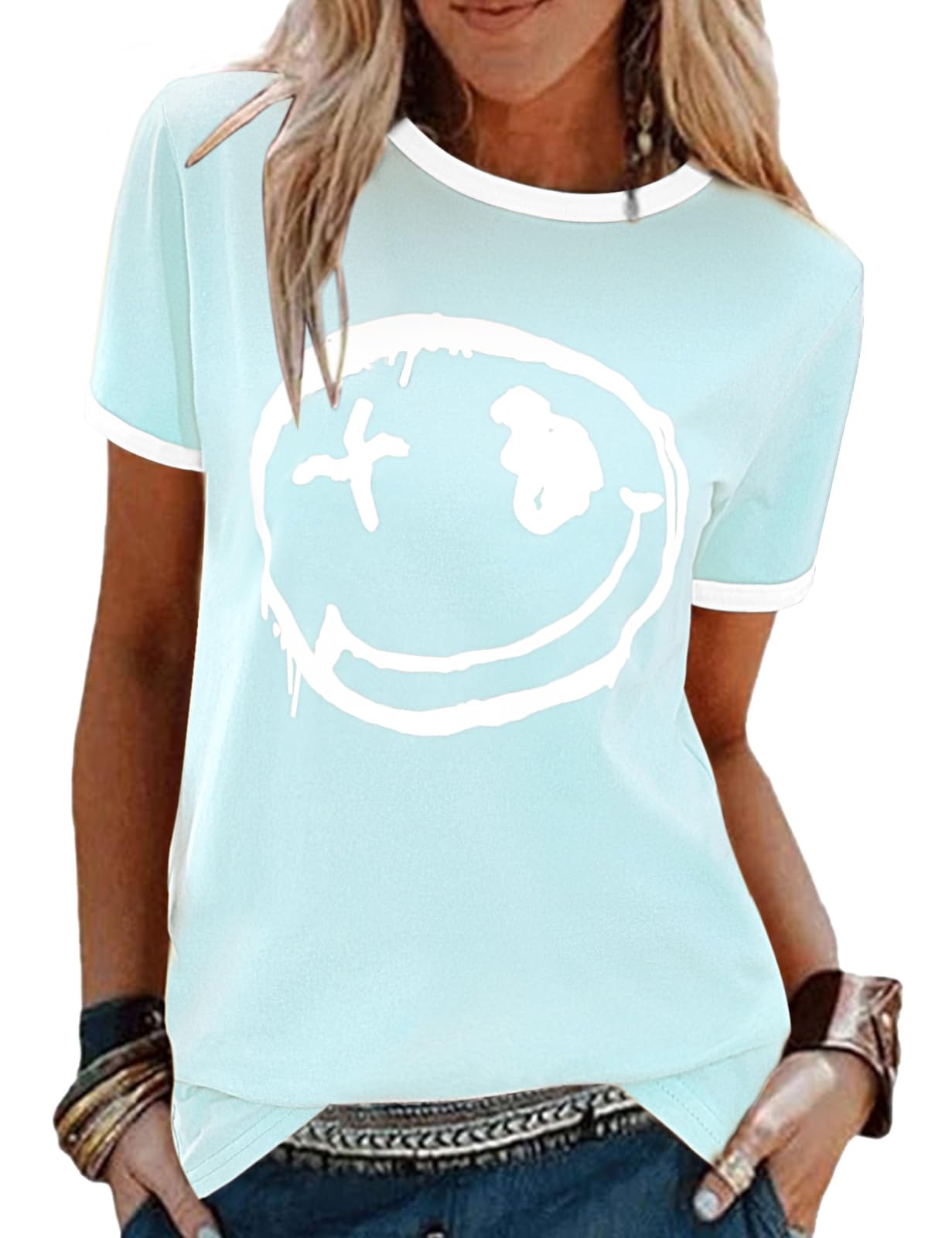 heekpek Damen Tshirt Oversize T Shirt Baumwolle Kurzarm Longshirt Sommer Oberteile Graphic Tee Lang Bluse Tunika Tops für Teenager Mädchen Locker Basic T-Shirt