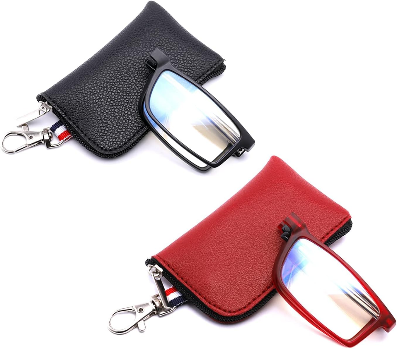 GOOSEN Reading Glasses for Women Men, Keychain Bags Compact Folding Readers, Clear Lens Blue light Glasses Spring Hinge