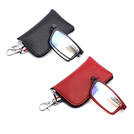 GOOSEN 2-Pack Reading Glasses for Women Men, Keychain Bags Compact Folding Readers, Clear Lens Blue light Glasses Spring Hinge, Black Red 3.5 x