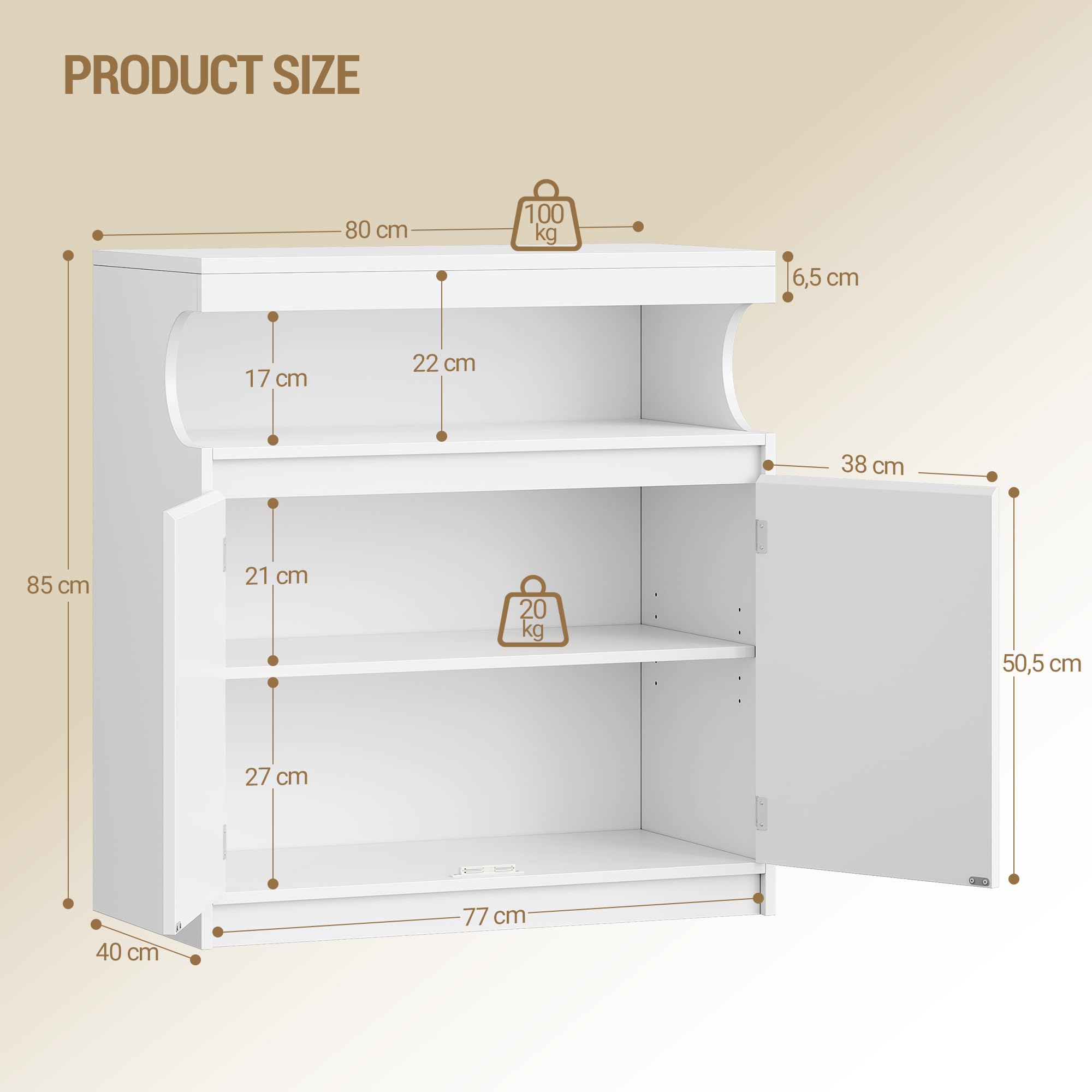 Hzuaneri Meuble Cuisine, Buffet à 2 Portes, Meuble de Rangement avec Espace Ouvert, Commode, Style Moderne, Étagères Réglables, Adapté à la Cuisine ou au Salon, 40 x 80 x 85 cm, Blanc SC80003X | Section de buffet ouverte, étagères réglables, armoire de ra