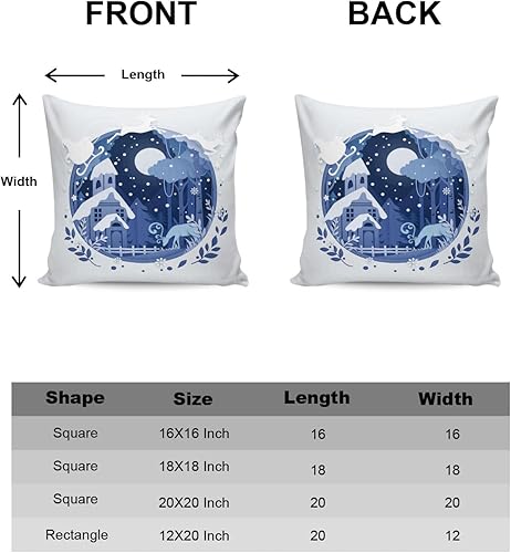 Miniatura 6 de Paquete de 2 fundas de almohada de algodón, fundas de almohada cuadradas suaves de invierno con hojas de árbol de casa azul, fundas de almohada