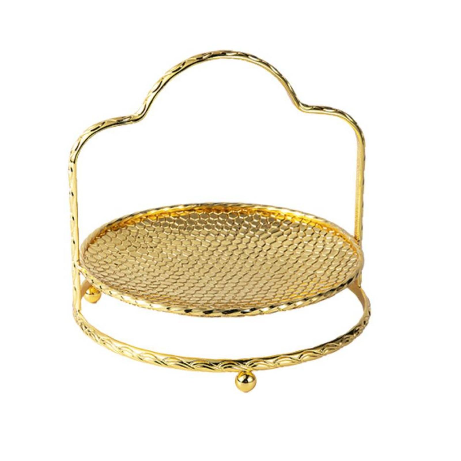 Alzata in Metallo con Vassoio Traforato Elegante Piatto da Portata Decorativo per Pasticceri, Pasticceria , Oro , Medio, Singolo Strato