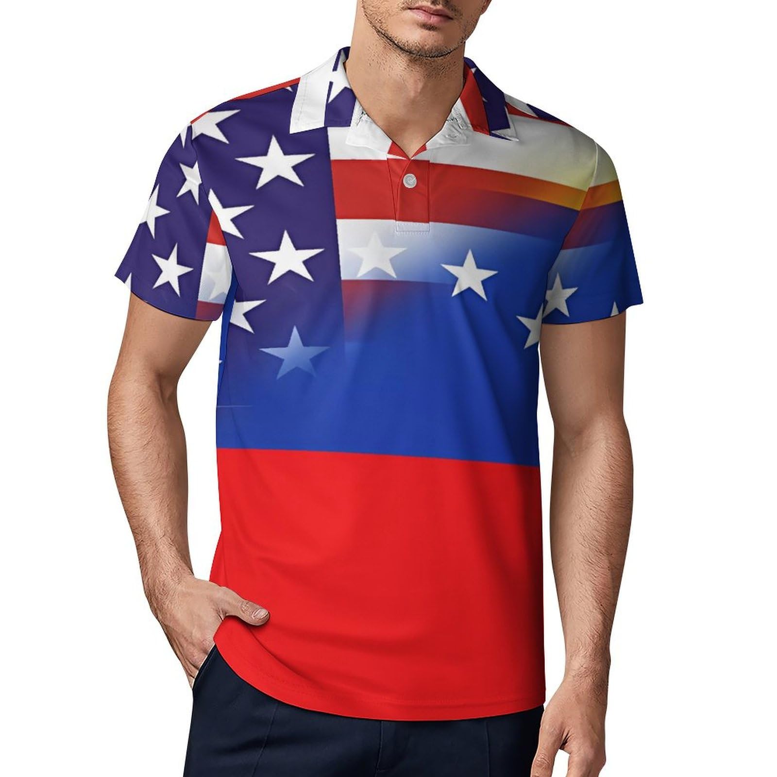 US Venezuela Combined Flag Novelty Men's Short Sleeve Shirts Funny Golf Tennis Work T-Shirt Sport Tee XL