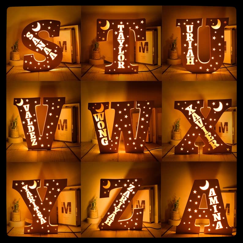 Lámpara nocturna personalizada de nombre de madera para niños miniatura 7