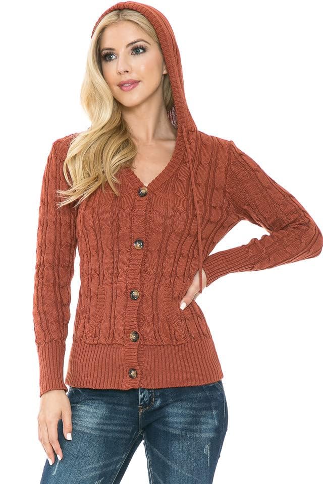 Cardigan Sweaters for Women,Hooded Sweaters for Women,Long Sleeve Open Front Buttons Knit Cardigan for Women3